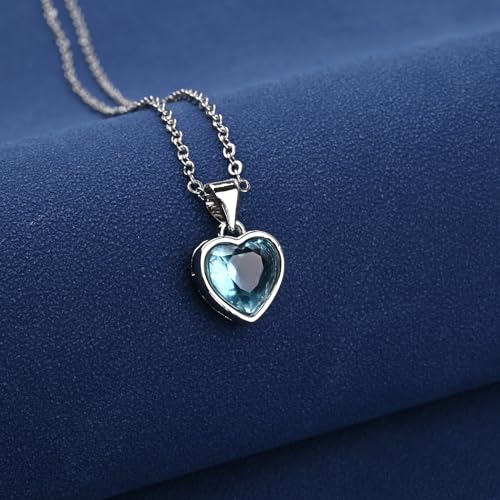Heart Aquamarine Necklace 925 Sterling Silver Pendant Crystal Necklace Aquamarine Jewelry Gem Necklace Birthstone Necklaces for Women4