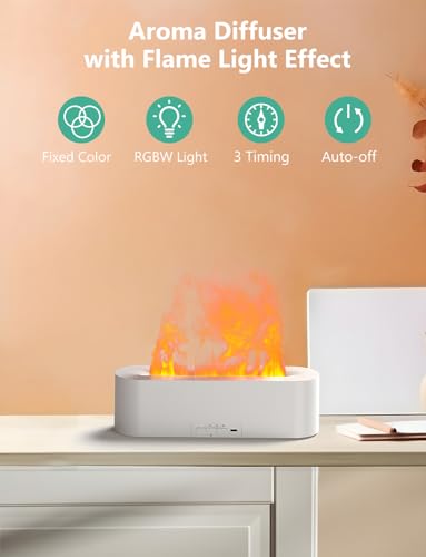 Flame Air Diffuser, Humidifier, Essential Oil Diffuser - 7 Colors, 180mL Capacity (8 Hours), Noiseless Operation, Auto-Off Protection - Perfect for Home Bedroom Office Gifts(Black)