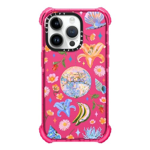 Coque ultra impact CASETiFY iPhone 14 Pro Disco Magic rose avec protection chutes 3,5m