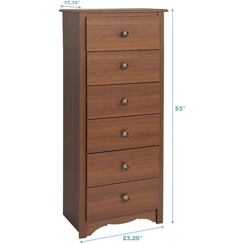 Bowery Hill 53" Tall 6 Drawer Lingerie Chest/Storage Chest With Wood Knobs In Cherry #TOP2