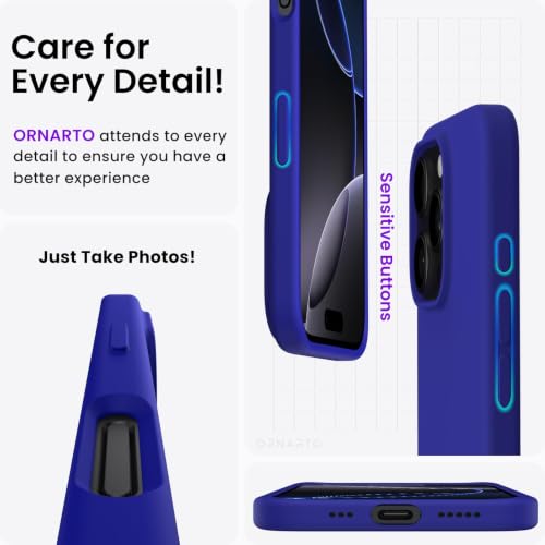 ORNARTO Compatible with iPhone 16 Pro Case 6.3", Slim Liquid Silicone 3 Layers Soft Gel Rubber Shockproof Protective Cover with Anti-Scratch Microfiber Lining-Klein Blue by ORNARTO - Used condition - Image 5