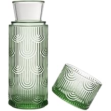 Mouthwash Dispenser, Bedside Water Carafe with Cup And Glass Set, Mouth Wash Dispensers for Bathroom, 21.6 Oz Glass Mouthwash Container with 6 Oz Drinking Cup As Lid Green