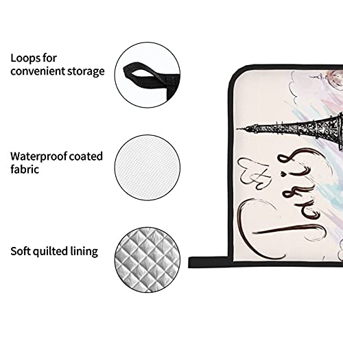 Fantastic Eiffel Tower Paris Romantic France Oven Mitts And Pot Holders Sets,Heat Resistant Non Slip Kitchen Gloves Hot Pads With Inner Cotton Layer For Cooking Bbq Baking Grilling #TOP3