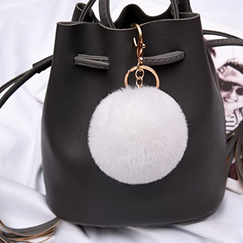 Luvi Artificial Faux Rabbit Fur Keychain Fluffy Plush Ball Pompom Ball Charm Key Chain Purse Decoration Cute Car Key Decor Puff Purse Decor Handbag Bag Charm Decoration For Women Girls White #TOP6