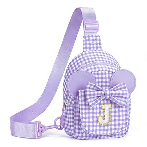 Image of Anoup 2 3 4 5 6 7 8 Year Old Girl Birthday Gift for Girls Kids, Purple J | 2 3 4 5 6 7 8 Year Old Girl, Initial Checkered Sling Bag, Crossbody Bag for Kid, Monogram Purse for Little Girls Toddler