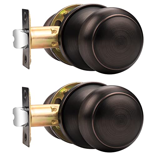Probrico Passage Door Knobs, Keyless Interior Door Knobs, Closet Hallway Door Handles, Oil Rubbed Bronze, Ball Style, 2 Pack