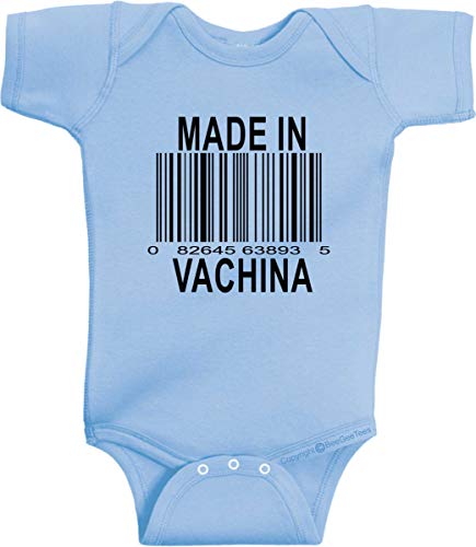 BeeGeeTees Made in Vachina Funny Baby Romper Cute One Piece Humorous Bodysuit (Newborn, Light Blue)