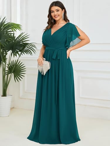 Image of Ever-Pretty Plus Women's Chiffon Bridesmaid Dress A-Line Empire Waist Floor Length Plus Size Formal Wedding Guest Dresses
