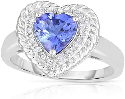 Femme Luxe 1.00 Carats Tanzanite and 0.10 ct. Diamond Heart Shaped Ring for Women, 925 Sterling Silver, Giftable Jewelry, Perfect Valentine Gift (6)