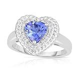 Femme Luxe 1.00 Carats Tanzanite and 0.10 ct. Diamond Heart Shaped Ring for Women, 925 Sterling Silv