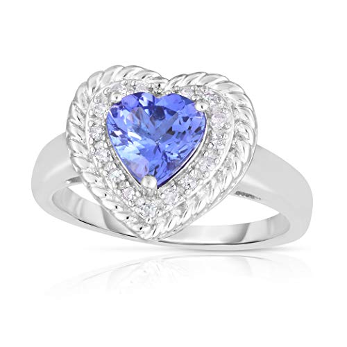 Femme Luxe 1.00 Carats Tanzanite And 0.10 Ct. Diamond Heart Shaped Ring For Women, 925 Sterling Silver, Giftable Jewelry, Perfect Valentine Gift (6) #TOP16