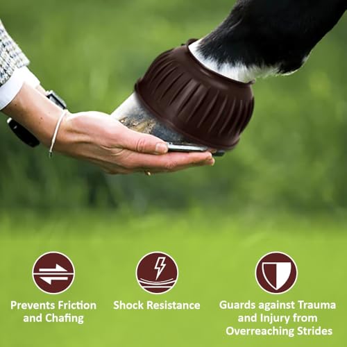 Image of HILASON Western Horse Rubber PVC Ribbed Double Hook and Loop Bell Boots Training Protective Shock Absorbing Leg