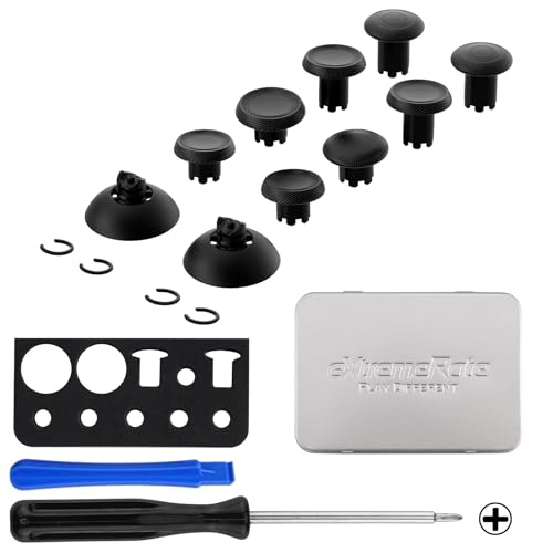 Image of eXtremeRate ThumbsGear V3 Interchangeable Ergonomic Thumbsticks for PS5 Controller, Replacement Analog Thumb Sticks for PS4 Controller - 4 Height Adjustable Convex & Concave Grip Joysticks - Black