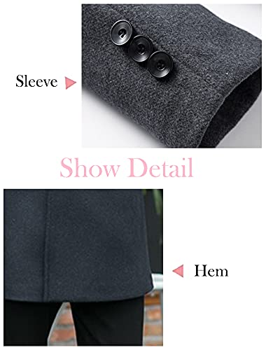 Minibee Men's Woolen Trench Coat Double Breasted Slim Fit Winter Overcoat Long Jacket Business Pea Jacket3