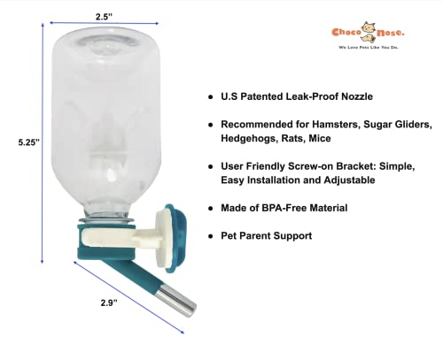 Choco Nose Patented Mini No-Drip Water Bottle/Feeder For Hamsters/Hedgehogs/Gliders/Rats/Mice And Other Small Pets And Animals - For Cages, Crates Or Wall Mount. 10.2 Oz. Nozzle 10Mm, Green (C125) #TOP1