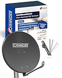 SCHWAIGER Satellitenschüssel I Ø 90 cm Aluminium Offset Antenne in anthrazit I Multifeed geeignet & wetterfest I SAT Schüssel mit LNB Tragarm & Masthalterung I maximale Empfangsleistung 39,5dB