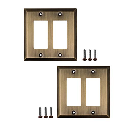SleekLighting | Wall plates Decorative Classic Antique Brass | Electric Outlet and Switch Covers| Style: 2 Gang Decorator (2 Pack)