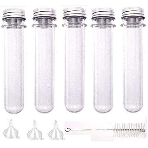 Clear Plastic Test Tubes with Screw Caps, with 3 Funnels, 1 Brush,Gumball Candy Tubes, Bath Salt Containers,Candy Storage Plastic Vials 20pcs (30ML)