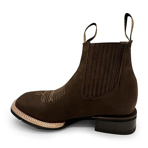 Men’s Leather Short Ankle Square Toe Boot Rubber Sole2