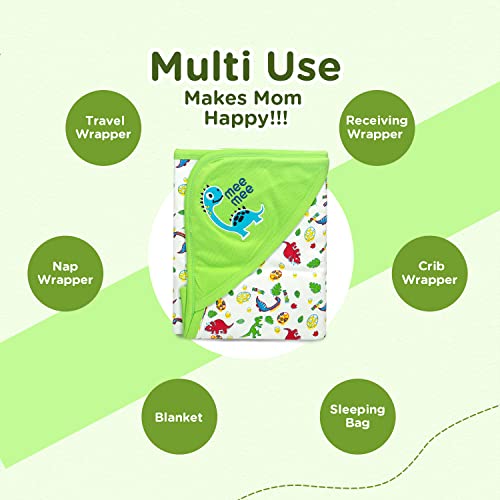 Image of Mee Mee 100% Soft Cotton Hooded Baby Wrapper Cum Warmer, Blanket with Hood for New Born Baby 0 to 6 Months (Green)