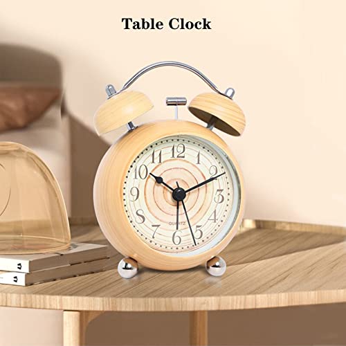 Justup Silent Table Alarm Clock, 3.5 Inch Creative Wood Grain Metal Clock With Backlight, Battery Powered Analog Clock With Hd Glass, Decor Twin Bell Clock For Bedroom Living Room Office (Khaki) #TOP5