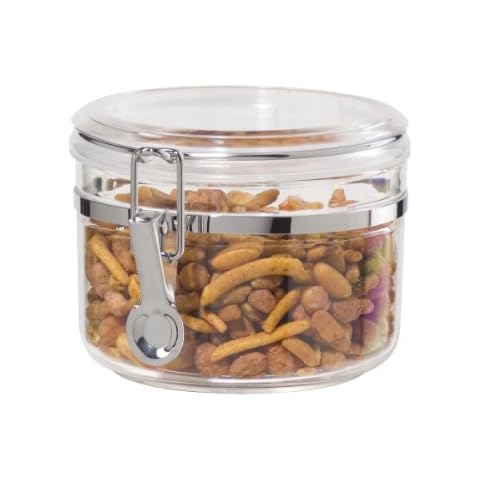 Oggi Clear Canister with Clamp Lid, 28 oz - Large Airtight Food Storage Container, for Kitchen & Pantry Storage of Bulk, Dry Foods Including Pasta, Flour, Sugar, Coffee, Rice, Tea, Spices & Herbs Cover