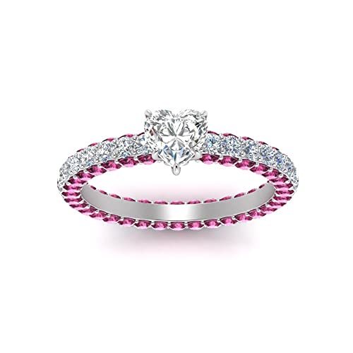 Image of 55Carat Choose Your Gemstone Eternity Ring Sterling Silver Heart Shape Side Stone Engagement Rings Affordable for your Girlfriend, Wife, Wedding Partner US Size 4 TO 12