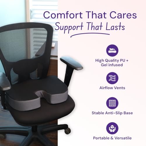 Image of Careforce Orthopedic Coccyx Cushion for Tailbone Pain Gel Car Seats Cushions for Chair Pillow for Sitting Seats Cushion for Car Driving Seat Sitting Pillow Coccyx Seat Cushions for Chair PU+Gel