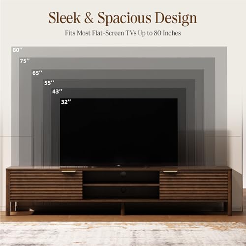IKALIFE TV Schrank Fernsehtisch Modern - 200 cm TV Lowboard für Fernseher bis zu 80 Zoll, Fernsehschrank mit 2 Stauraum, TV-Board Sideboard TV-Tisch für Wohnzimmer Schlafzimmer, Braun