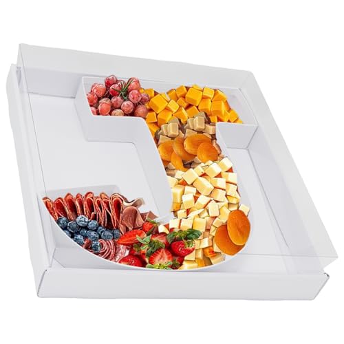12.5inch Fillable Paper Mache Number Letter Cardboard Cutouts Charcuterie Board Food Sweet Cupcake Tray Party Decorative Box (Letter J, White)