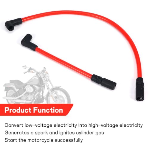 Image of 10.4mm Spark Plug Wires for Harley Dyna 00-17 Softail 99-17, Red | For Super Glide /Wide Glide /Low Rider & Springer /Slim /Deluxe /Deuce, Heat & Wear Resistant, Copper Core, Silicone Casing