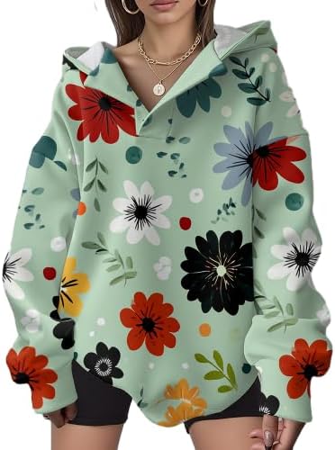 OSCORP Women's Oversized Floral Hoodie Casual Pullover Sweatshirt Loose Fit Hooded Top for Daily Wear Spring Fall