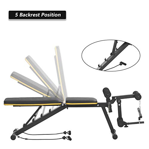 ZENOVA Adjustable Weight Bench, Multi-Purpose Workout Bench Flat Incline Decline Exercise Bench with Leg Extension and Curl , Home Gym Strength Training Bench (Yellow Line)