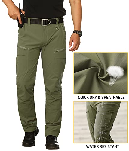 Navekull Men's Lightweight Tactical Pants Quick Dry Work Cargo Pants For Men Hiking Outdoor Pants Stretch Summer Fishing Mountain Military Trousers With Zipper Pockets Army Green #TOP3