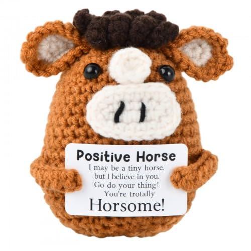 Hontaog Positive Crochet Animals, Positive Horse, Emotional Support Gift, Handmade Emotional Support Plush Horse Gifts for Women Men