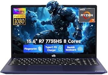 NIMO 2025 Gaming Laptop, 15.6" FHD Laptop with AMD R7 7735HS (8C/16T, Up to 4.75GHz), 16GB DDR5 RAM 512GB SSD Computer with Radeon 680M 100W Type-C Backlit KB Fingerprint