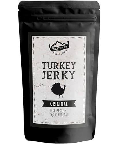 Craftsman Turkey Jerky Original | 100% natürliches Trockenfleisch aus Putenfilet | Ohne Zucker | 78% High Protein | Fleisch Snack für Unterwegs, Sport und Büro (3x 50g)