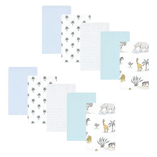 Image of Hudson Baby Unisex Baby Cotton Poly Flannel Burp Cloths, Boy Safari World 10-Pack, One Size