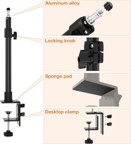 Image of Brolaviya Desk Stand with 1 /4 inch Screw Mount, Adjustable Desktop Mount for Mobile, Ring Light, Camera, Webcam & LED Video Light, 360 Ball Head, Metal Table Clamp Stand for Live Streaming & Recording