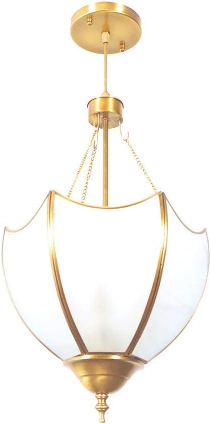 Generic Retro Umbrella Glass Gold Ceiling Lamp Soldering Tin Copper Bedroom Dining Living Room Light Chandelier Balcony Corridor Porch Study E14*3 Good light transmission