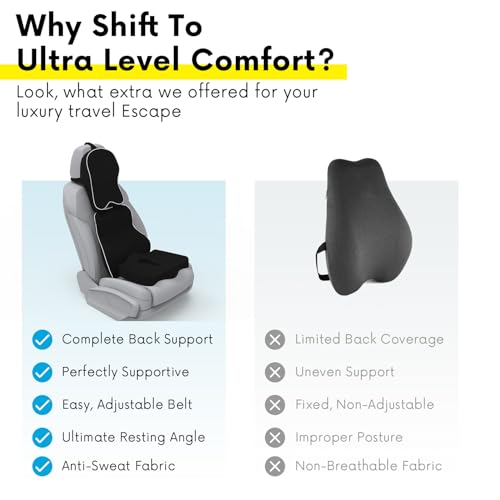 Image of Spinetech Neckrest Rover Back Support or Tailtech Orthopaedic Cushion for Long Sitting with Ergonomic Design Made by High Density Memory Foam Used for Car or Office Chairs. (Black)