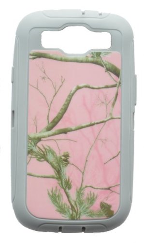 Camouflage/Camo Replacement Silicone Skin for Samsung Galaxy S3 I9300 - Black Heavy Duty Weather and Water Resistant. Fits Your Otterbox, Defender or Similar Case. (Wood Pink with grey frame)