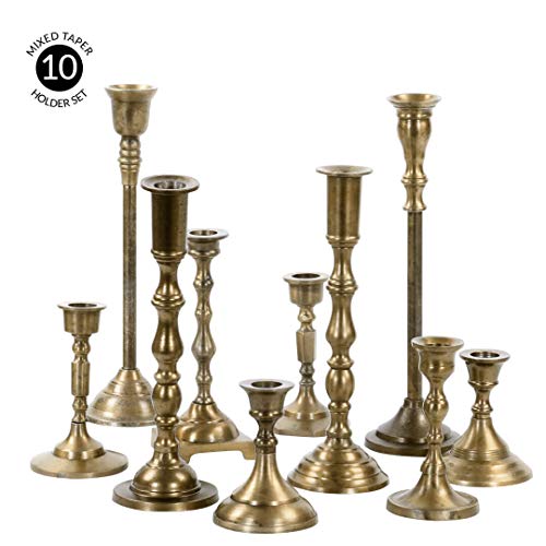 Koyal Wholesale Vintage Gold Mixed Taper Holders, Set Of 10, Mismatched Candlesticks Set, Bohemian Decorative Candle Set #TOP3