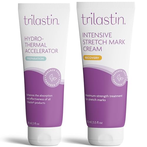 TriLASTIN Stretch Mark Cream for Pregnancy – 5.5 Oz & 3 Oz Hydro-Thermal Accelerator & Absorption Serum – Intensive Moisturizing Formula with Hyaluronic Acid – Prevent Stretch Marks During Pregnancy