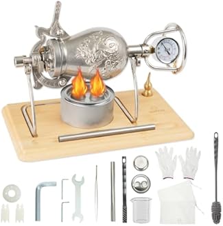 350ml Chinese Popcorn Maker, Chinese Popcorn Cannon Machine, High Pressure Popcorn Popper, Stainless Steel Popcorn Machine for Family Party Fun, Upgraded Bamboo Base and Bracket(with Gift Box&2 Bags)