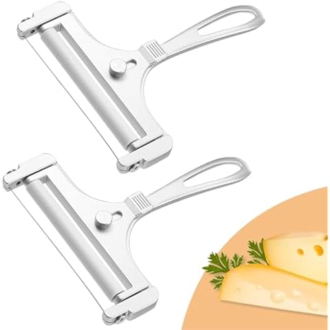 Mmtwity 2 Pieces Stainless Steel Wire Cheese Slicer, Adjustable Hand Held Cheese Cutter, Thick & Thin Slicer, Cheese Curler, Cheese Shaver For Mozzarella, Cheddar, Gruyere Cover