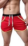 Mens Short Running Shorts Mesh Workout Gym Athletic Sports Shorts for Men (Red, Medium)