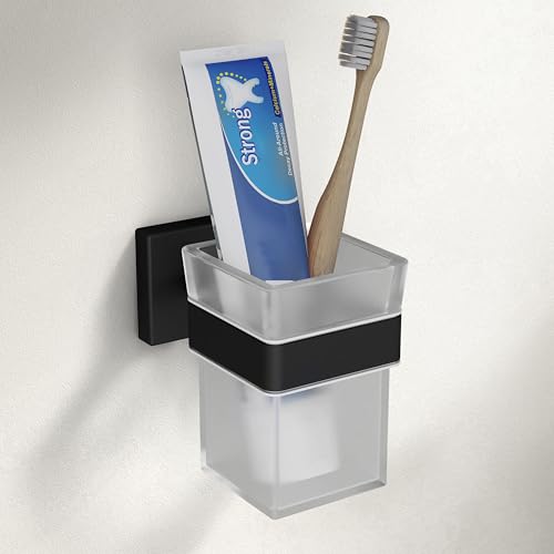 Image of Plantex Stainless Steel Tumbler Holder for Bathroom /Toothbrush Glass Holder /Bathroom Accessories - Pack of 1, Aqua (Black)