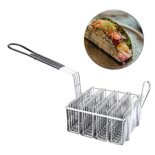 4 Shells Taco Shell Fryer Basket with Long Handle, Stainless Steel U Shape Taco Fryer Basket, Taco Holder Basket Cooking Tool for Kitchen Milk Tea Shop Fried Chichen Shop