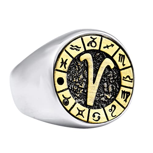 Image of Unisex 12 Constellation Zodiac Sign Signet Ring | Stainless Steel, Hip Hop Sign Signet, Horoscope Astrology Jewelry, Birthday Gift